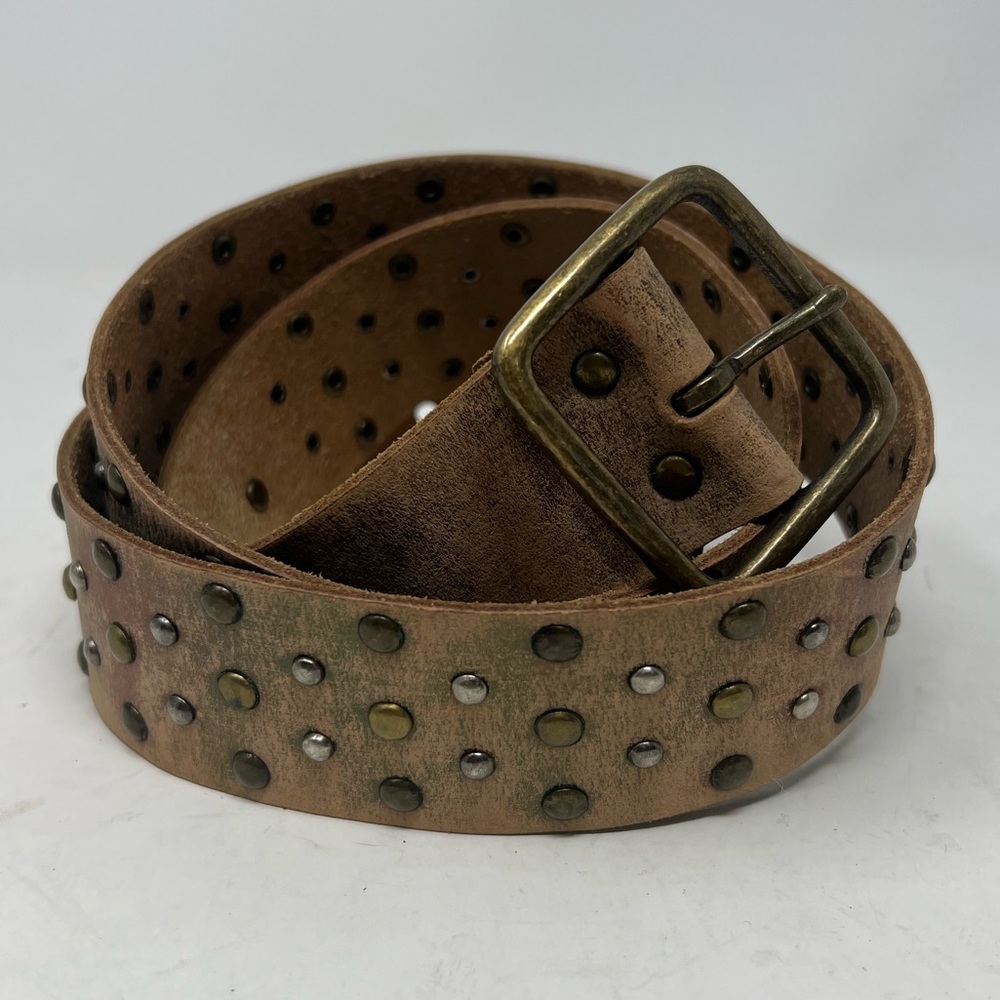 Calvin Klein brown leather metallic leather studded belt